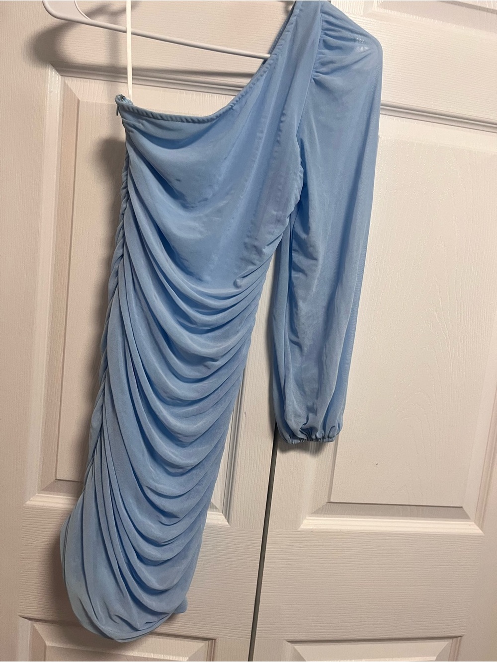 Light Blue One-Shoulder Ruched dress formal party wedding guest small